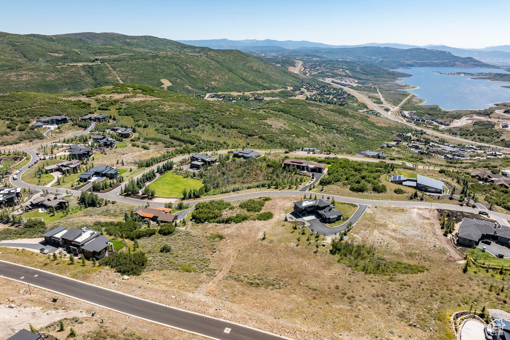 Aerial view of a water and mountain view