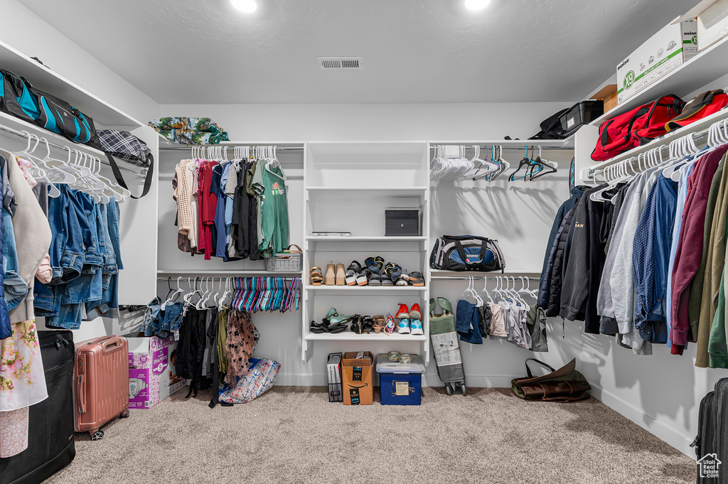 Spacious closet with carpet flooring