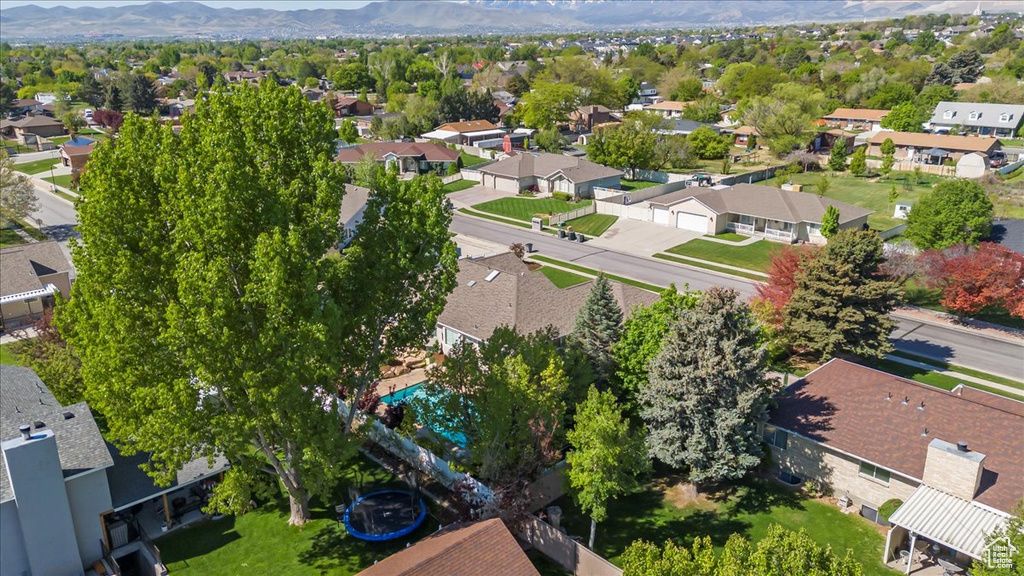 Aerial perspective of suburban area featuring mountains