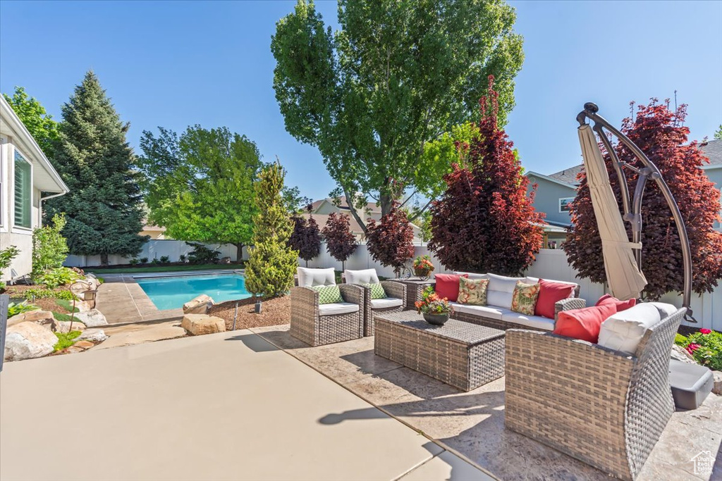View of patio / terrace featuring a fenced backyard and outdoor lounge area