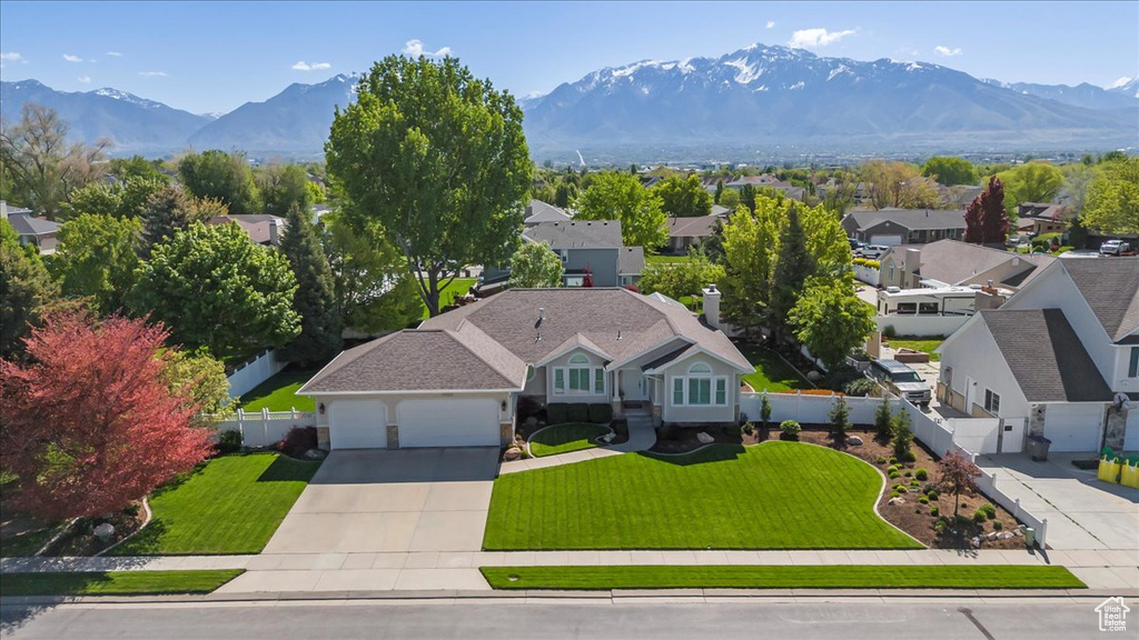 Aerial perspective of suburban area with mountains