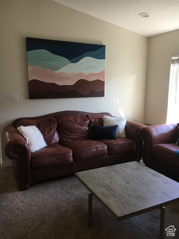 Living area with carpet flooring