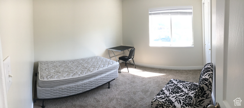 Bedroom featuring carpet floors and baseboards