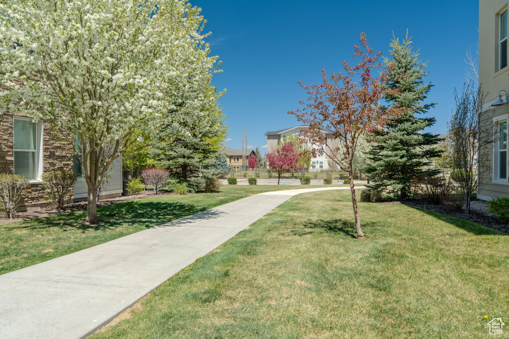 View of property's community with a yard