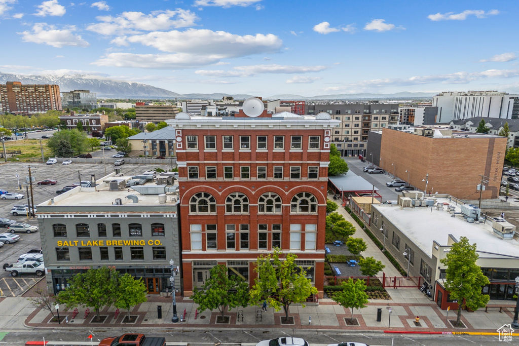 View of urban area with a mountain backdrop