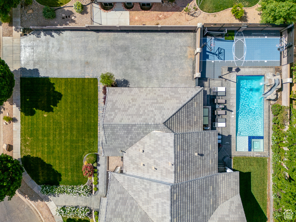Aerial view of a pool area