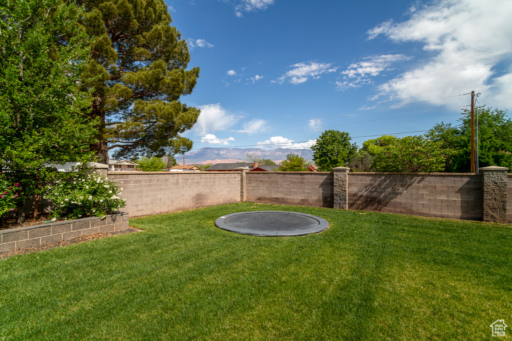 View of yard with a trampoline