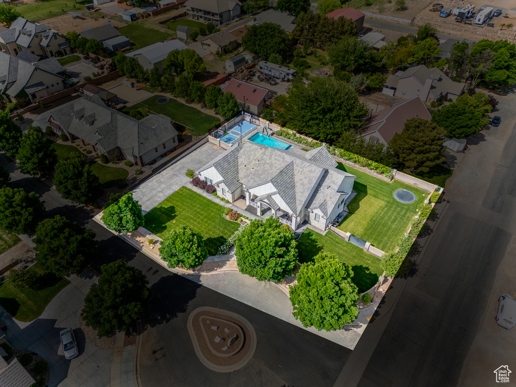 Drone / aerial view of a pool