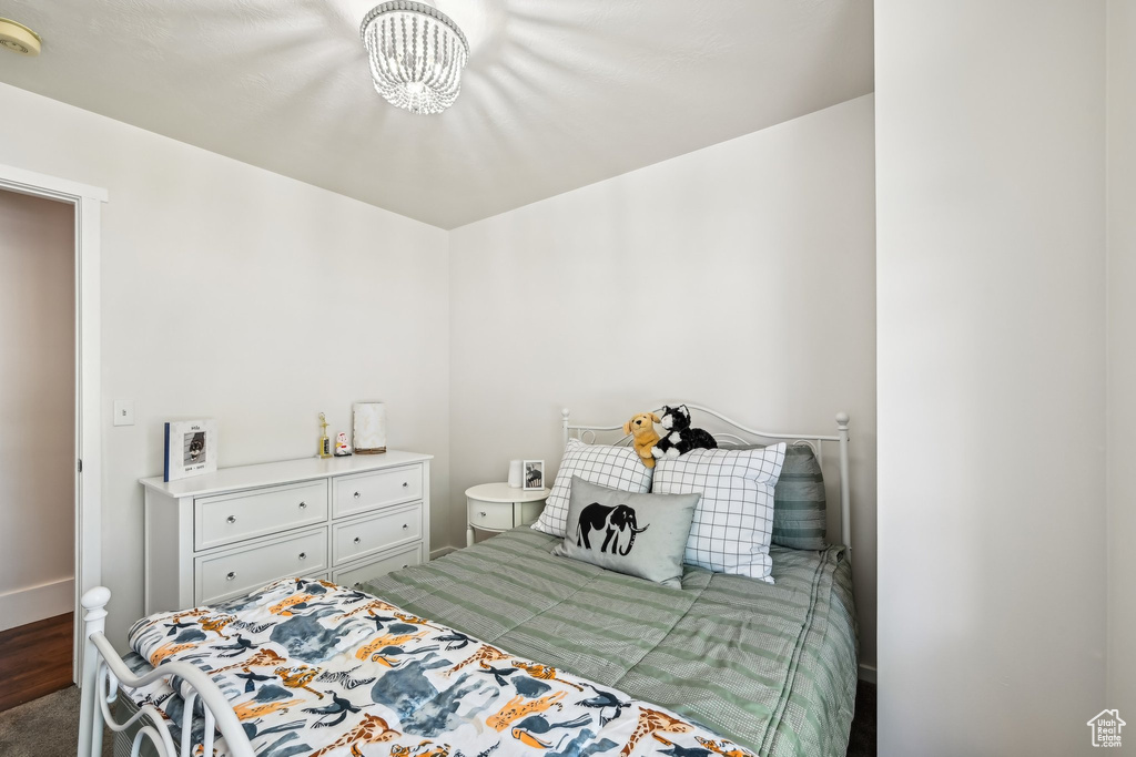 Bedroom with a chandelier