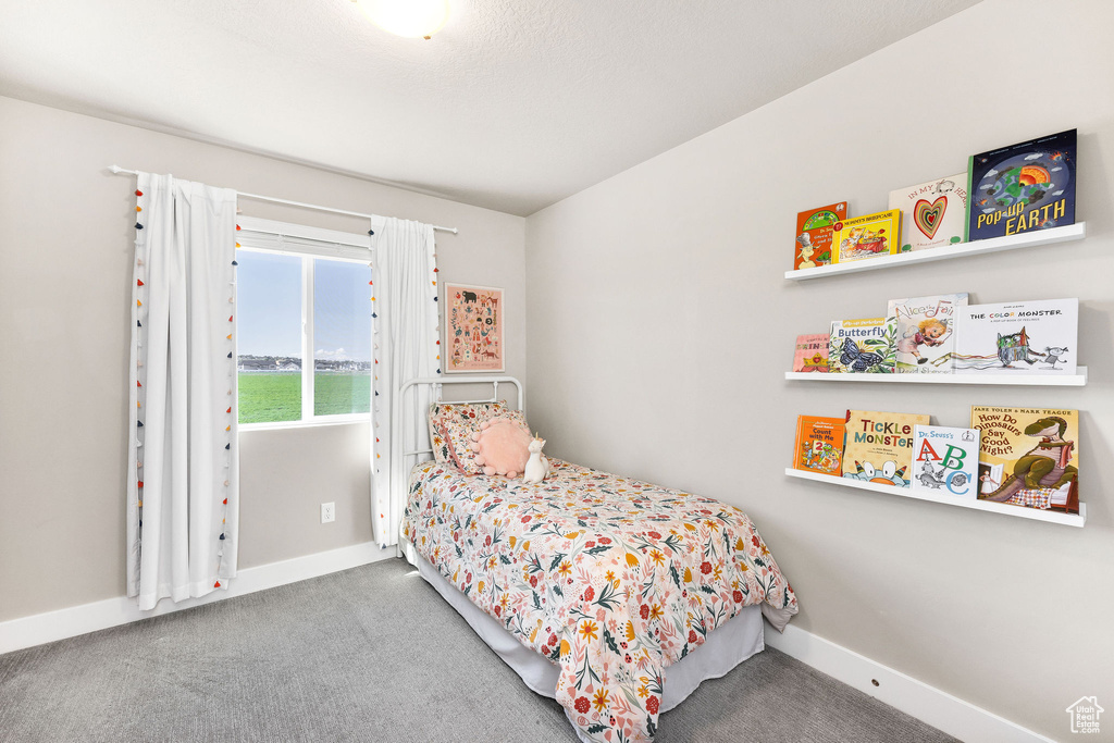 Bedroom featuring baseboards and carpet