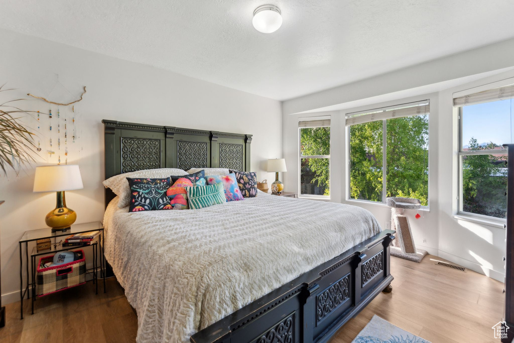 Bedroom featuring wood finished floors and baseboards
