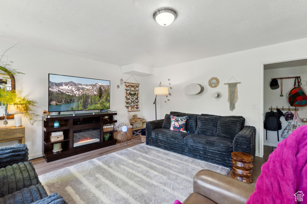 Living area with wood finished floors