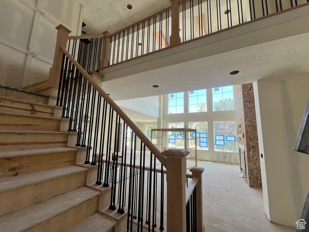 Staircase with a high ceiling