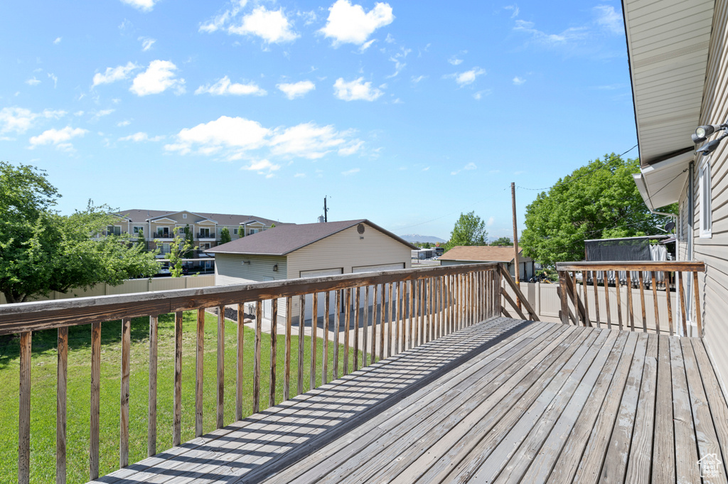Wooden terrace with a residential view