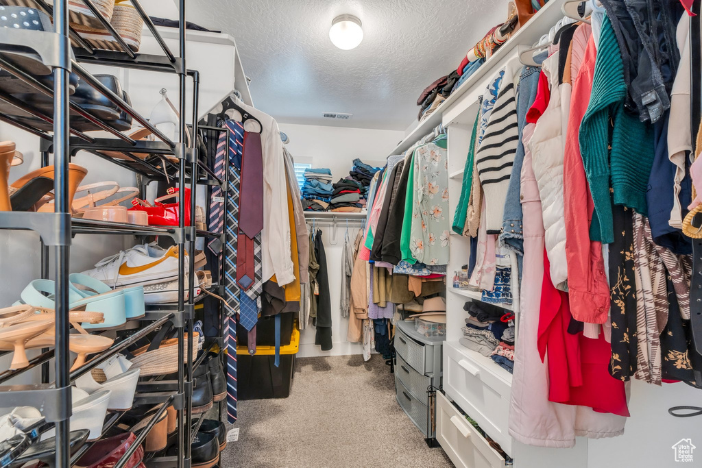 Spacious closet with carpet