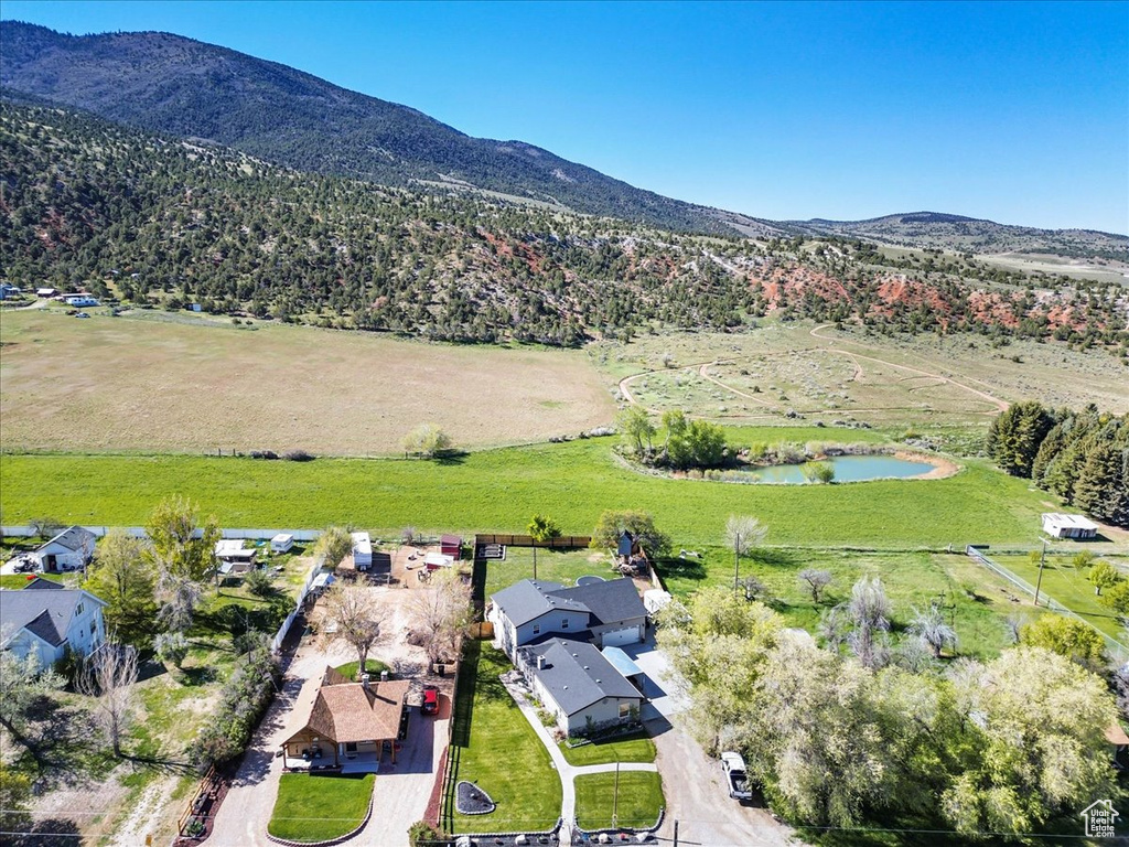 Aerial view of a water and mountain view