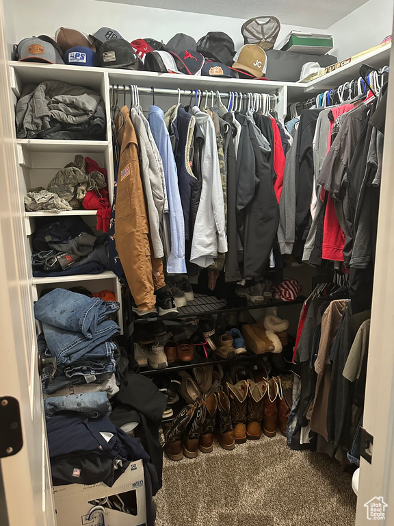 Walk in closet featuring carpet flooring