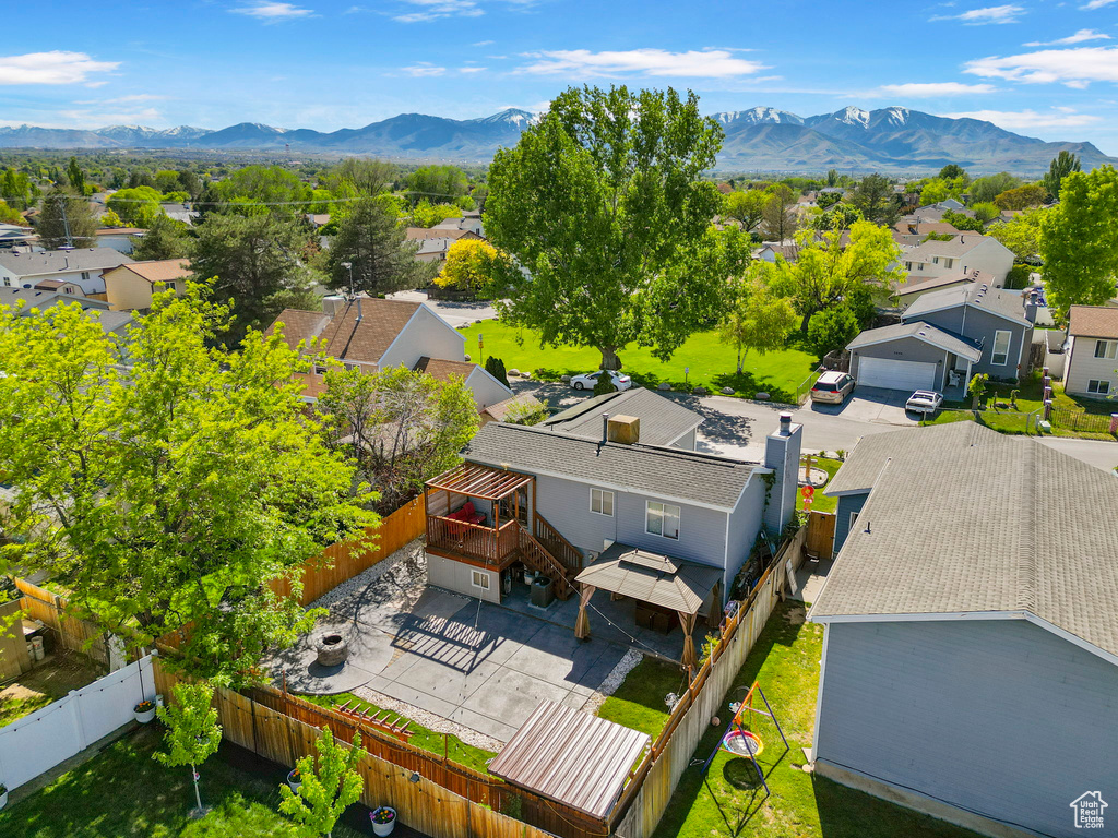 Aerial perspective of suburban area with mountains