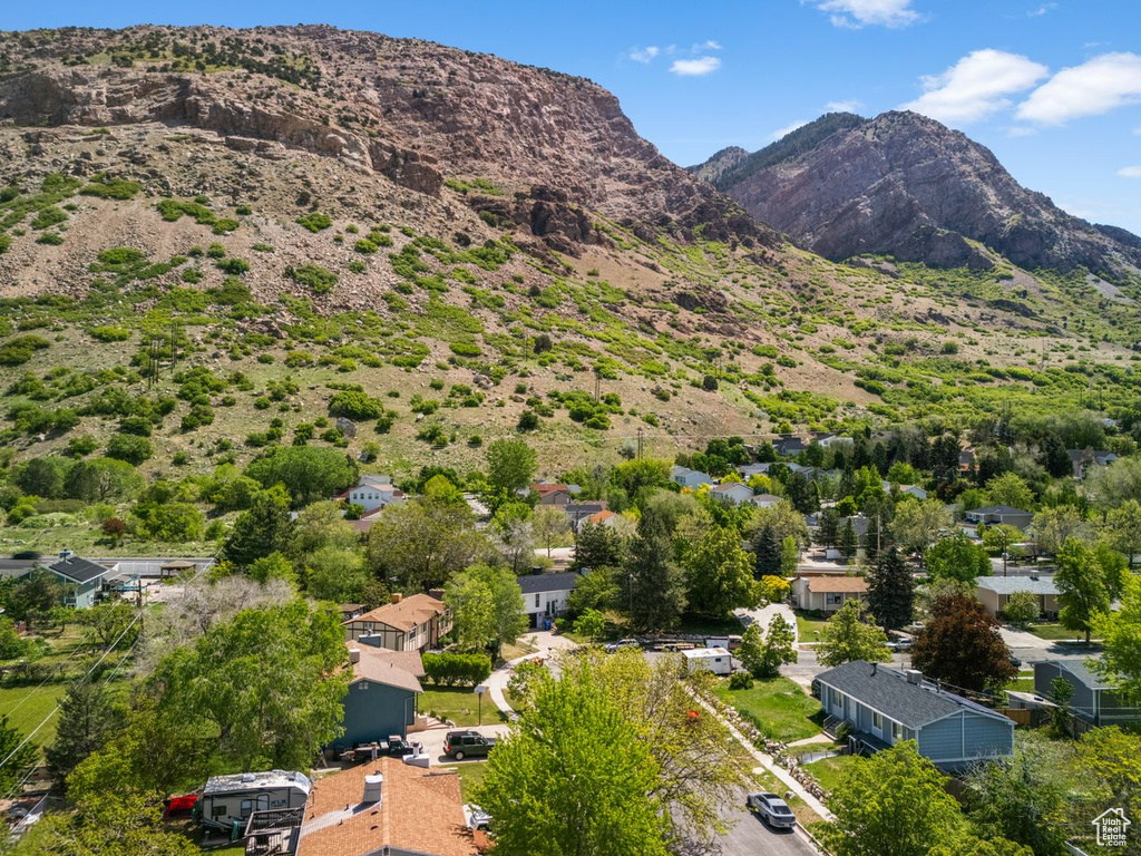 Drone / aerial view of a mountainous background