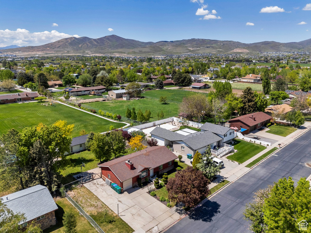 Aerial perspective of suburban area featuring mountains