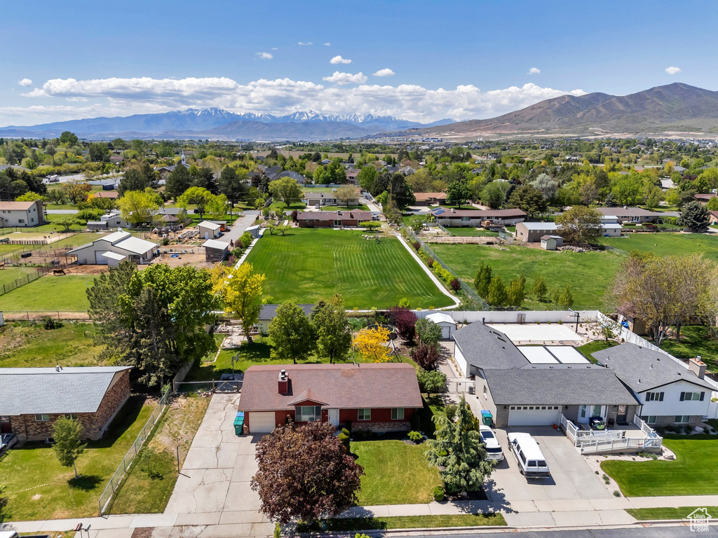 Aerial perspective of suburban area with mountains