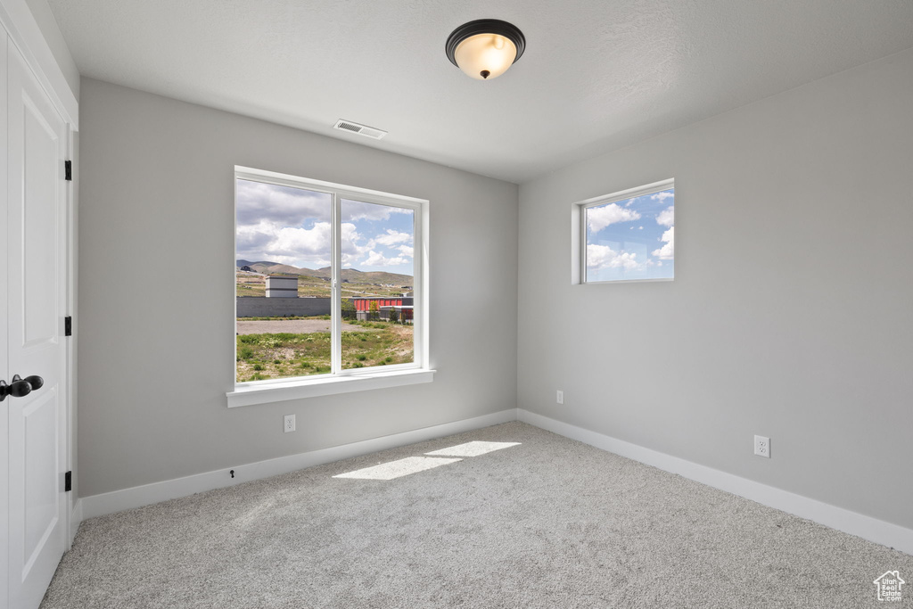 Carpeted spare room with baseboards