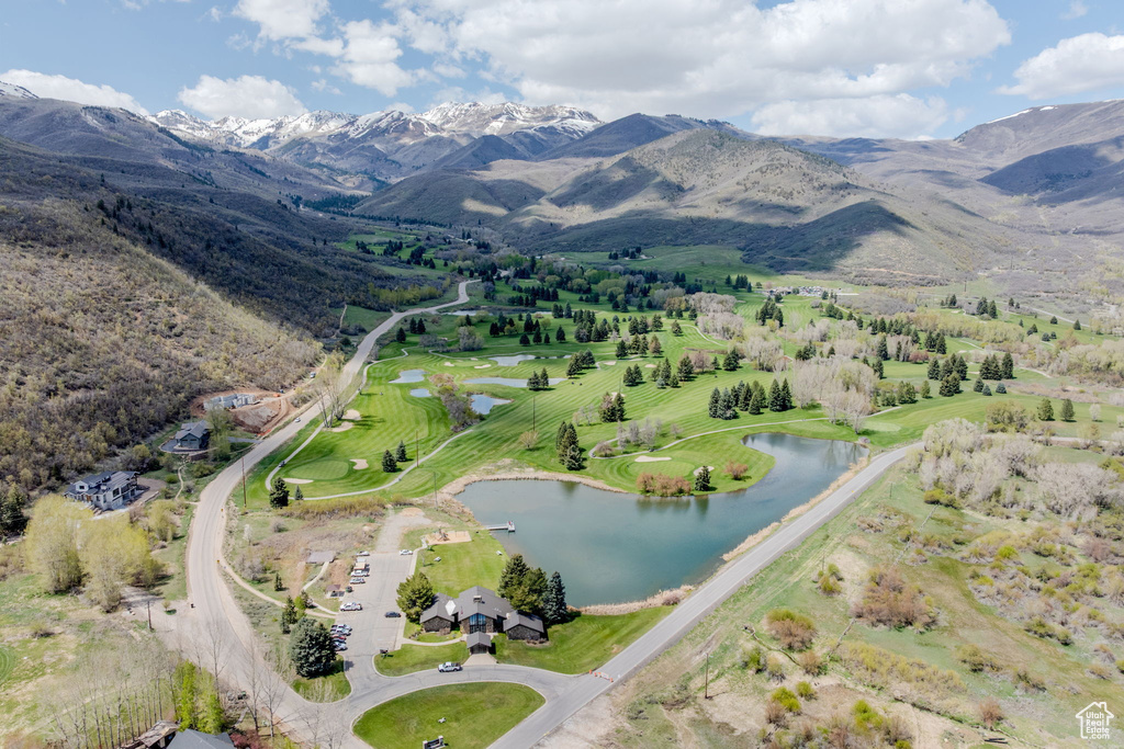 Aerial view of a water and mountain view