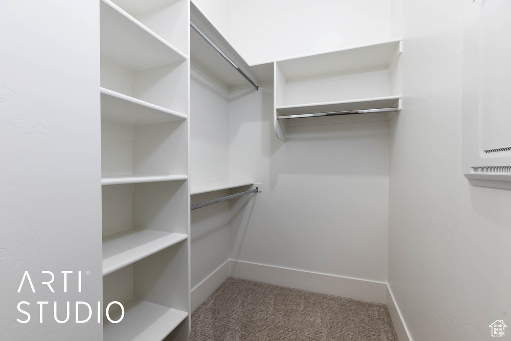 Walk in closet featuring carpet flooring