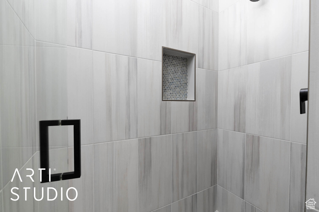Bathroom view of tiled shower