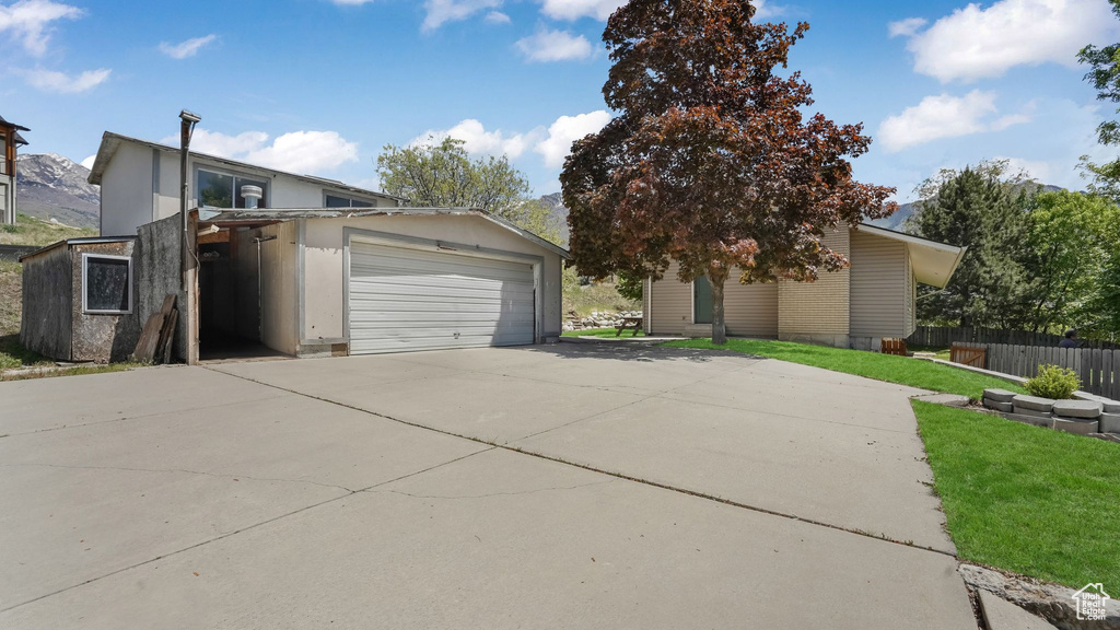 Mid-century modern home with a garage
