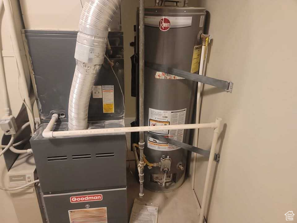 Utility room with secured water heater and heating unit