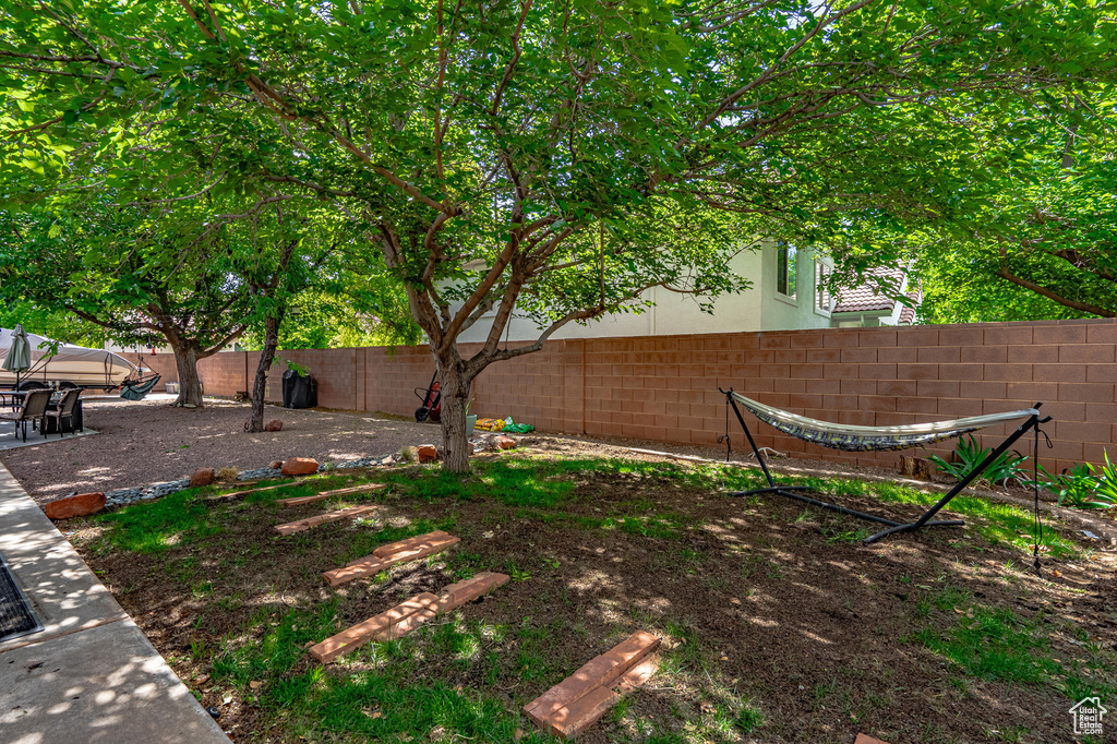 View of fenced backyard