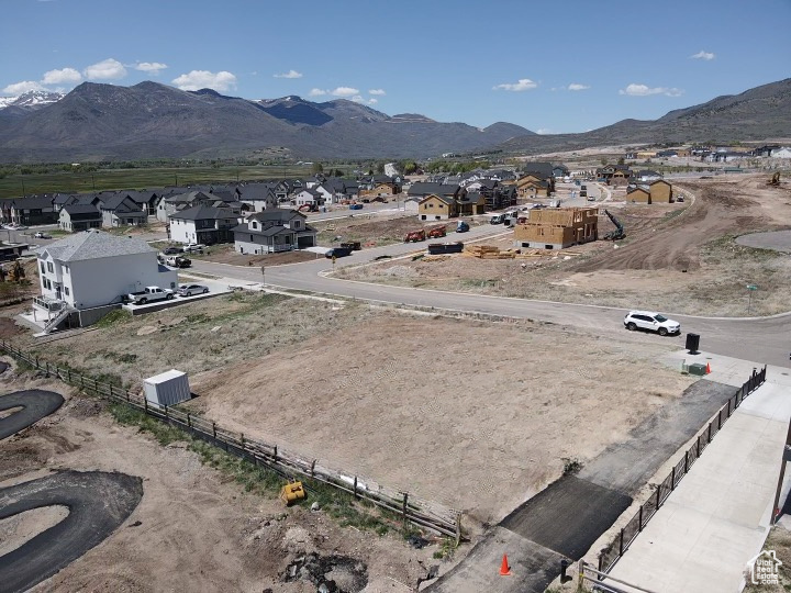 Aerial perspective of suburban area with mountains
