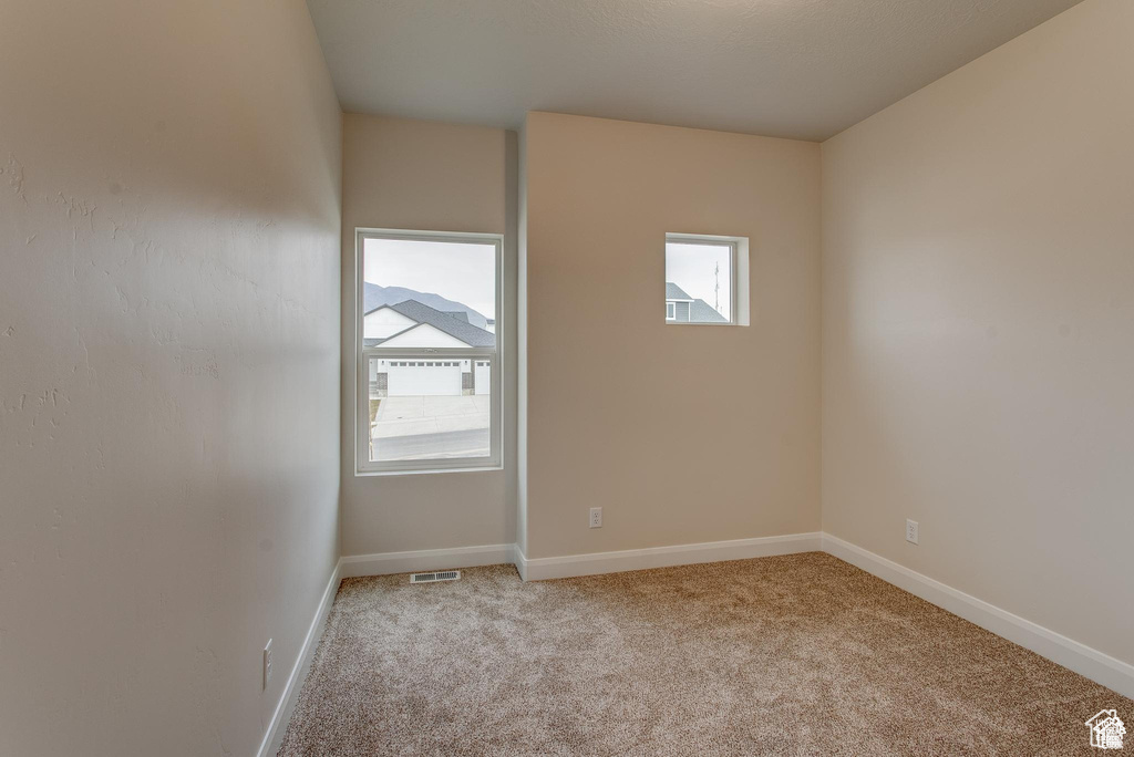 Spare room featuring light colored carpet, healthy amount of natural light, and baseboards