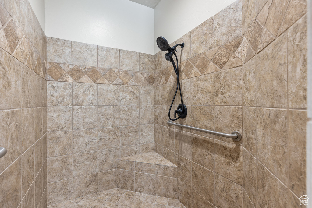 Bathroom view of tiled shower