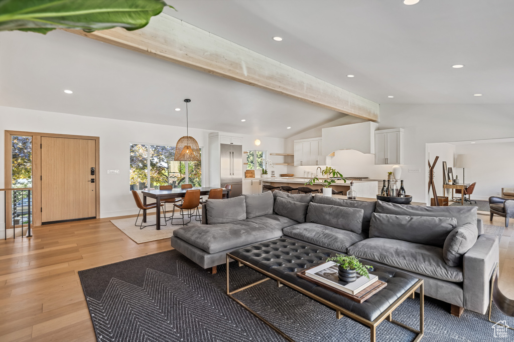 Living room featuring recessed lighting and light wood finished floors