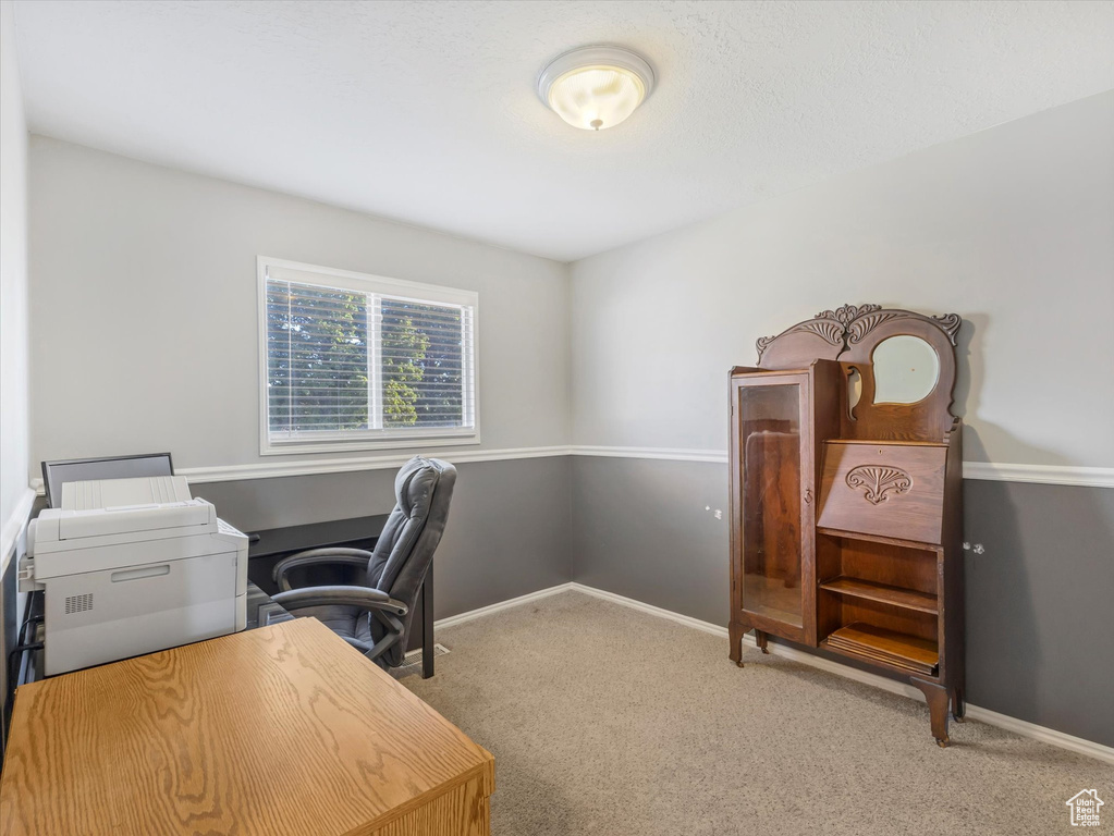 Carpeted home office with baseboards
