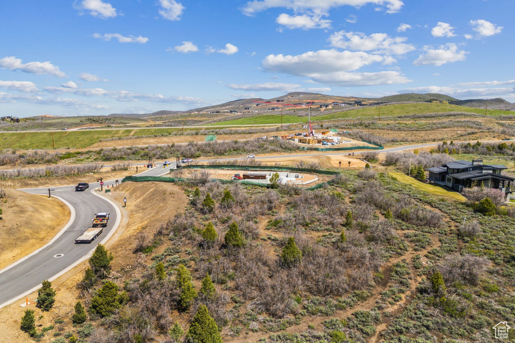 Drone / aerial view of a mountainous background