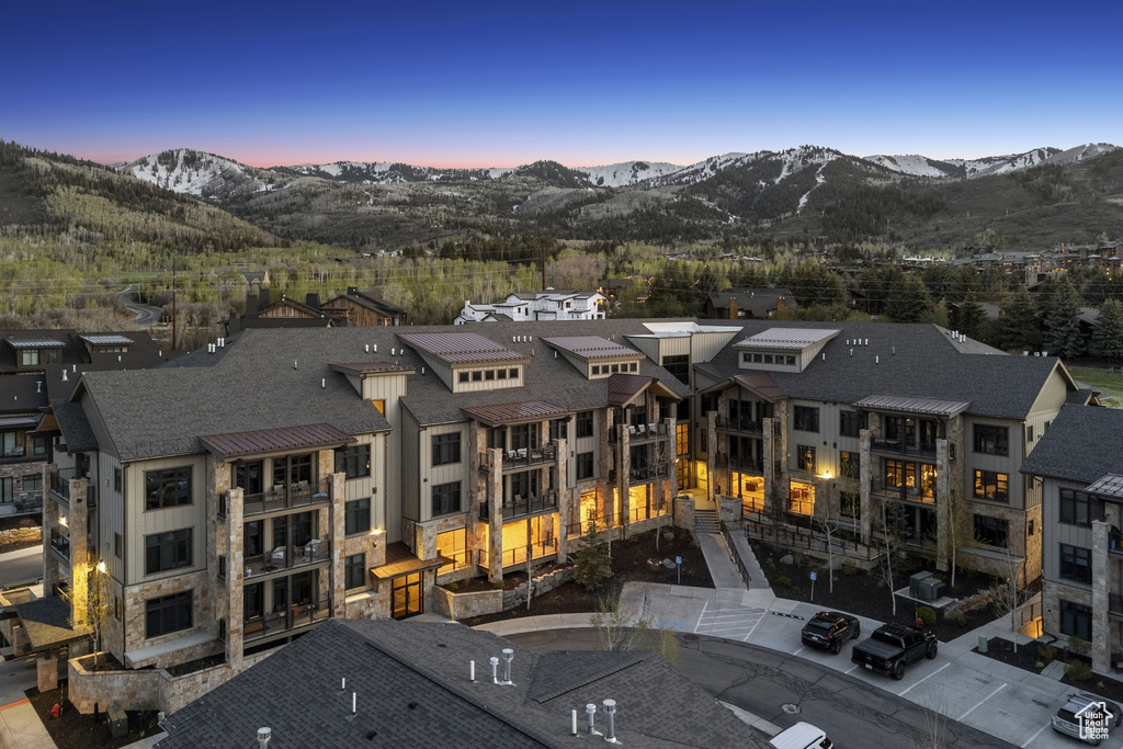 Aerial perspective of suburban area featuring mountains