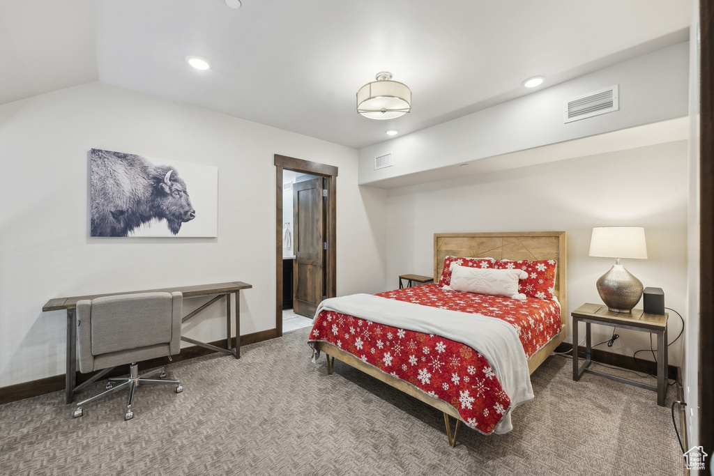 Bedroom featuring carpet flooring, recessed lighting, and baseboards
