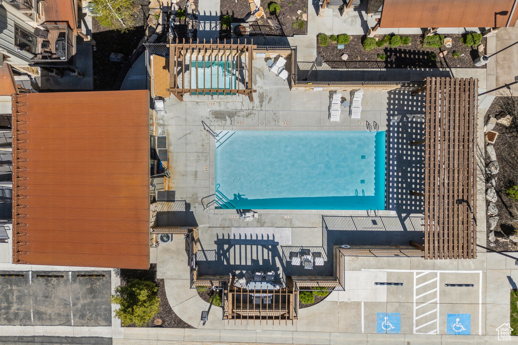 Aerial view of a pool