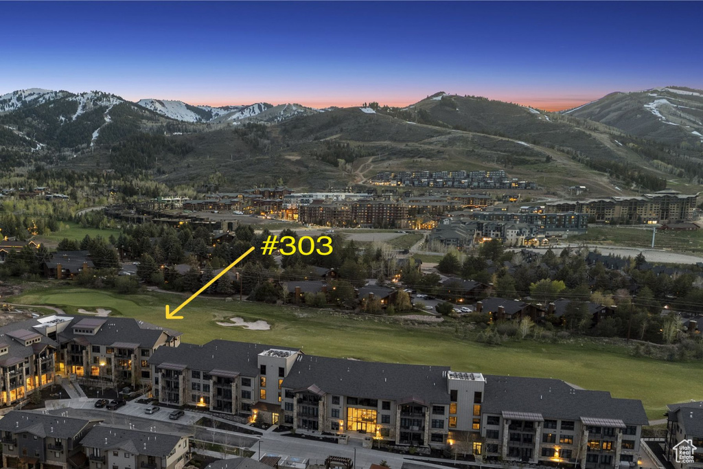 Bird's eye view of a mountainous background