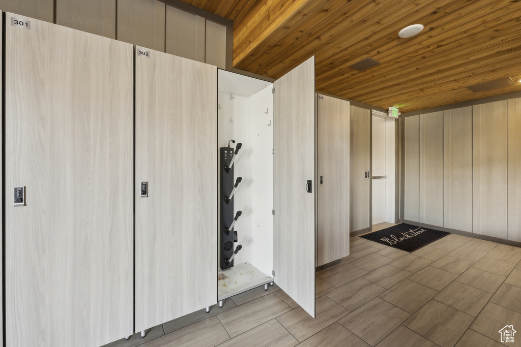 Interior space featuring wood ceiling