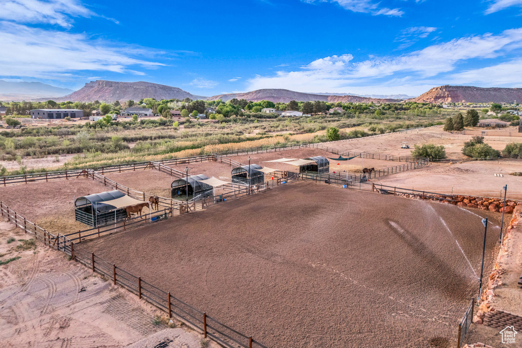 Aerial view of sparsely populated area featuring mountains