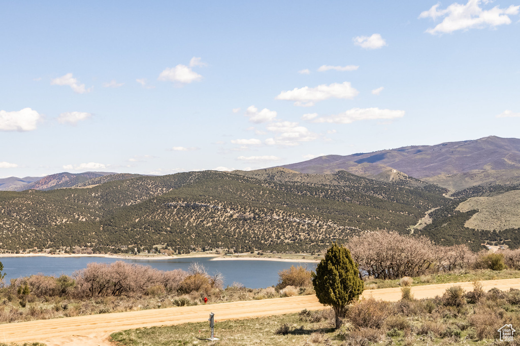 View of mountain background with a large body of water