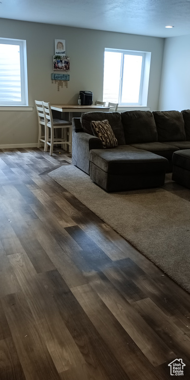 Living area featuring healthy amount of natural light, wood finished floors, and baseboards