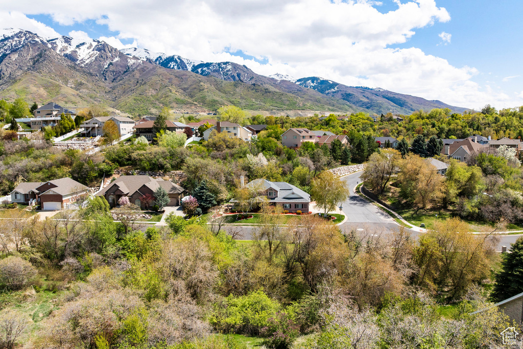 Aerial perspective of suburban area featuring mountains