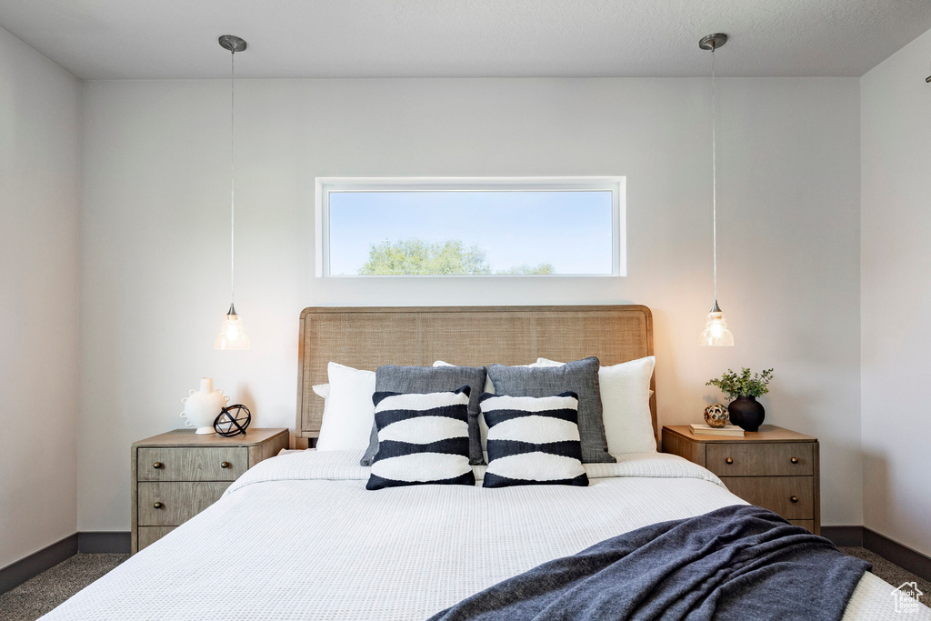 Bedroom featuring baseboards, carpet flooring, and multiple windows