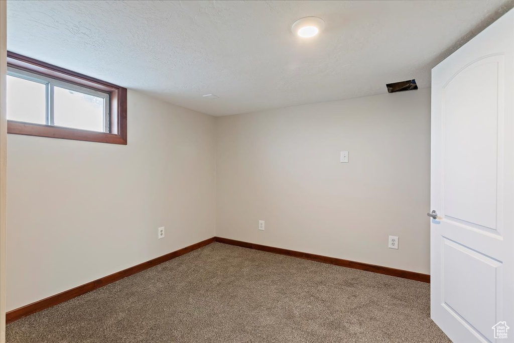 Basement with carpet and baseboards
