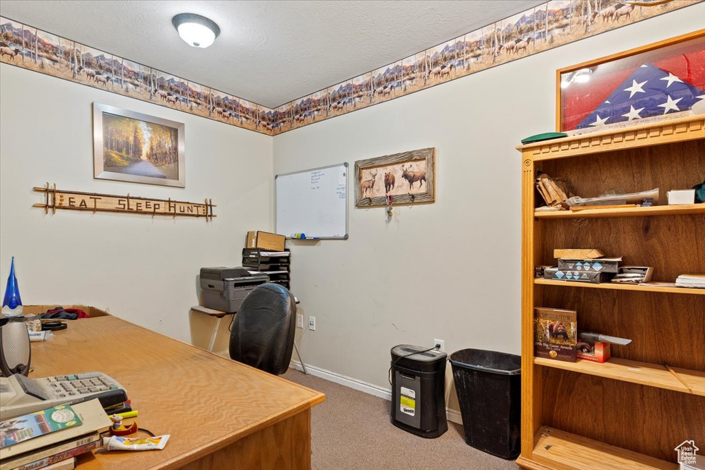 Office area with carpet flooring and baseboards